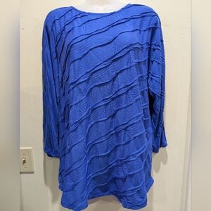 Leo And Nicole Blue Textured Long Sleeve Top Size Medium